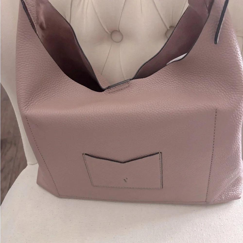 Michael Kors Junie pebbled leather hobo shoulder bag pinkish beige
